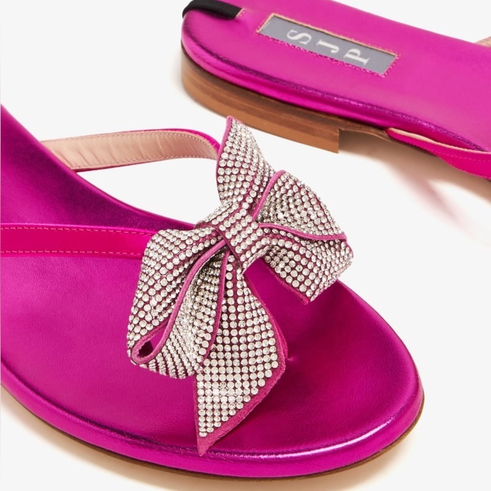 SJP Sarah Jessica Parker Paley Slide Bow Accent Sandals Size 7.5 - Picture 3 of 7